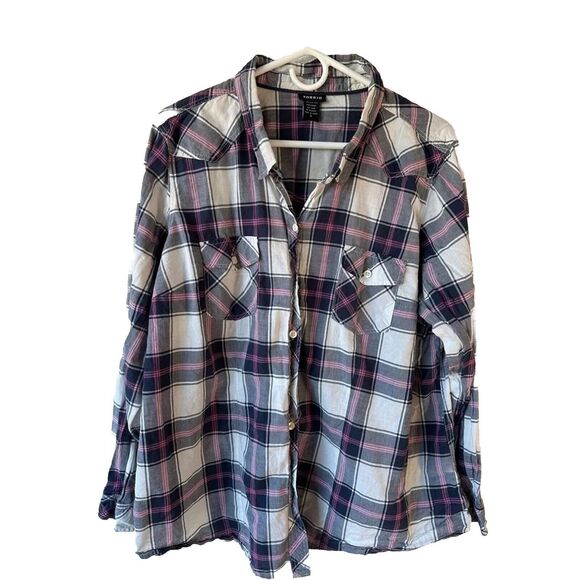 Torrid plaid shirt, 3x, 100% cotton, long sleeve with 3/4 roll up Lightweight - Picture 1 of 6